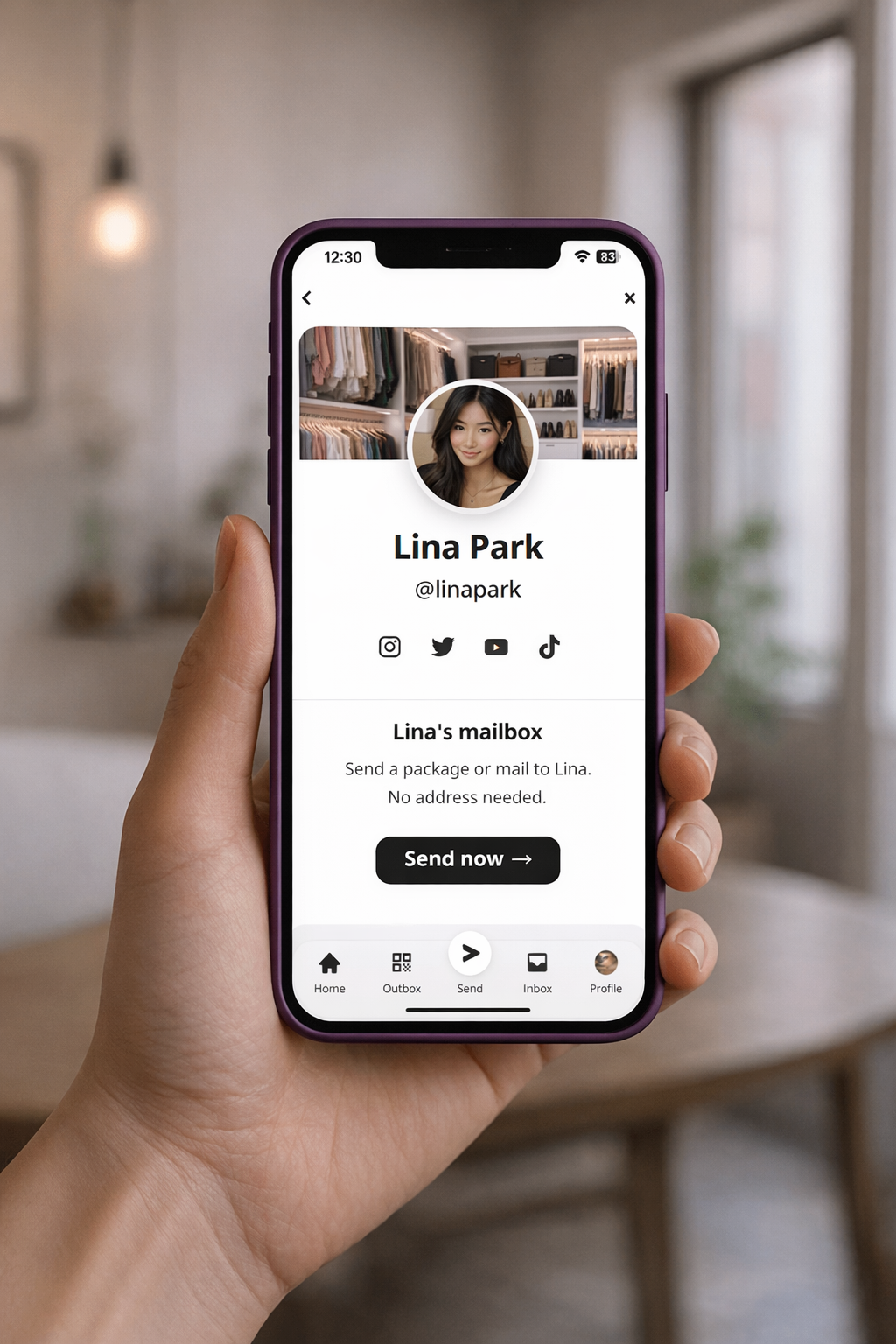 Sendit.fyi mailbox app on iPhone - create your unique @sendit handle for mail and packages