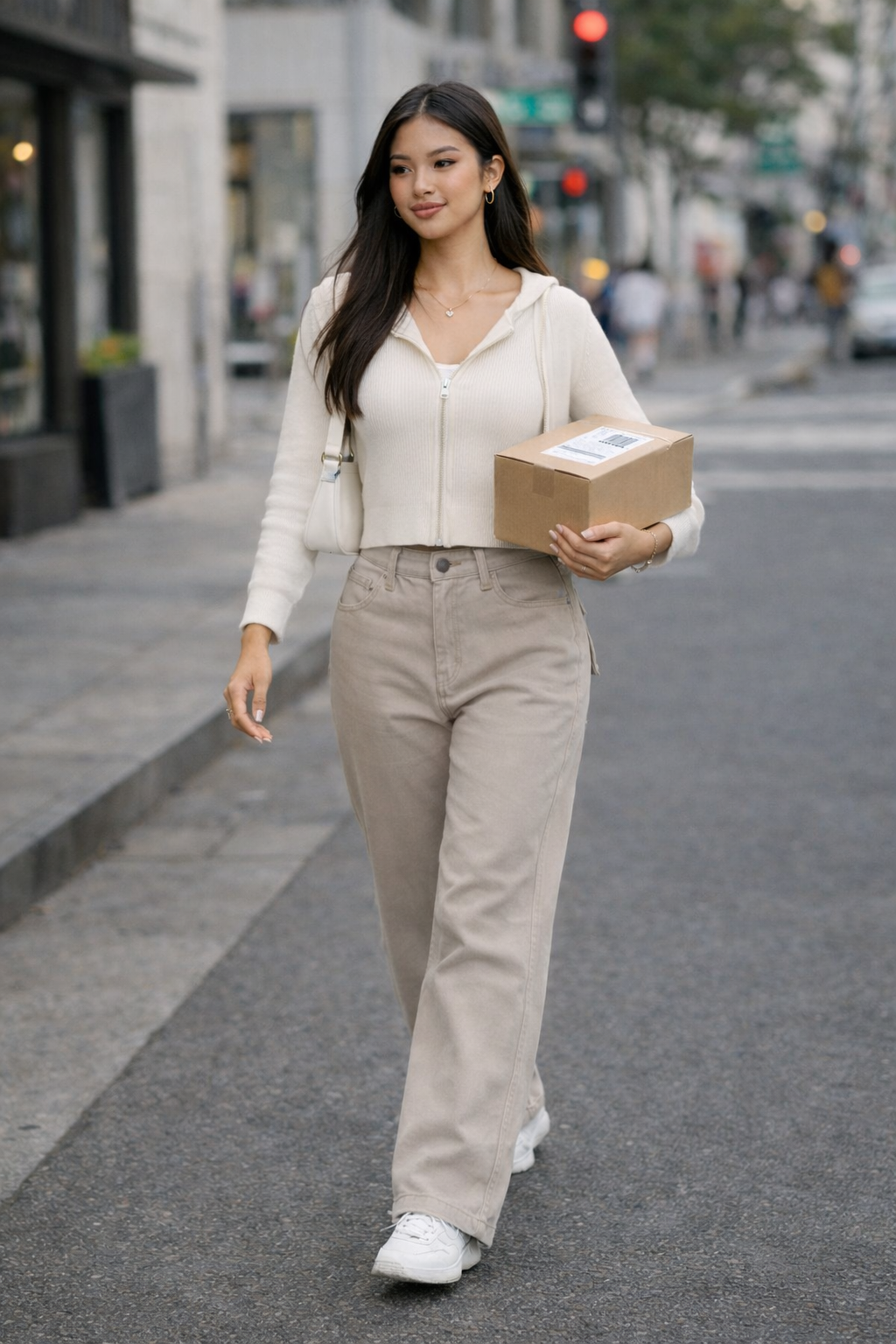 Walking with a package to the mailbox