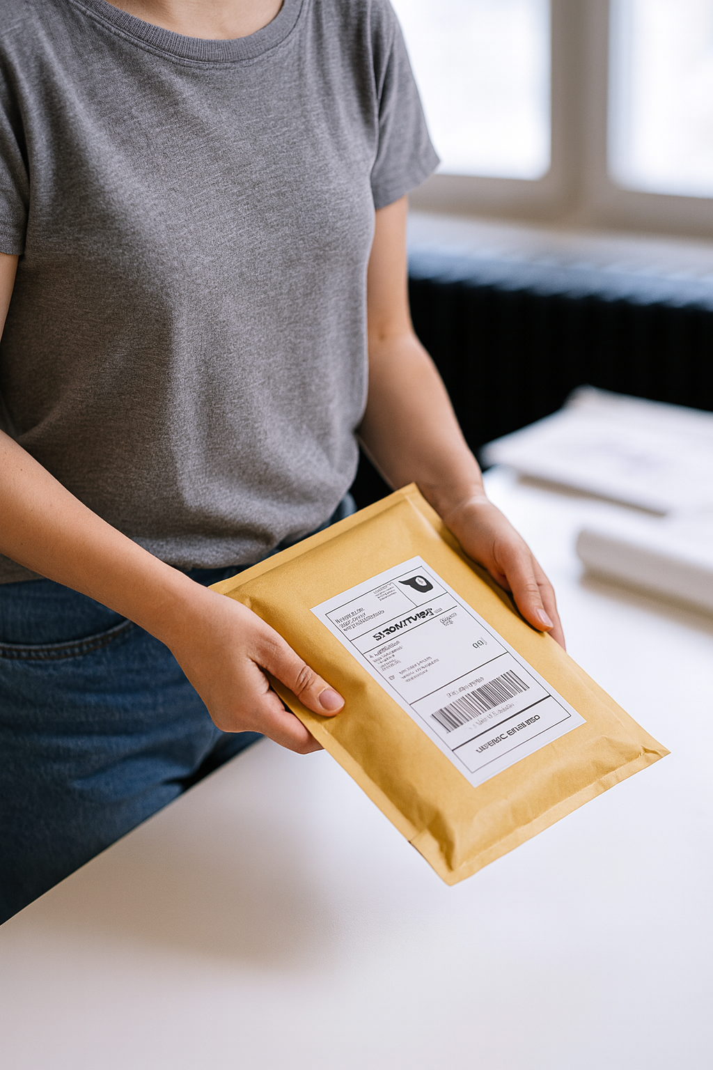 Person holding a small package